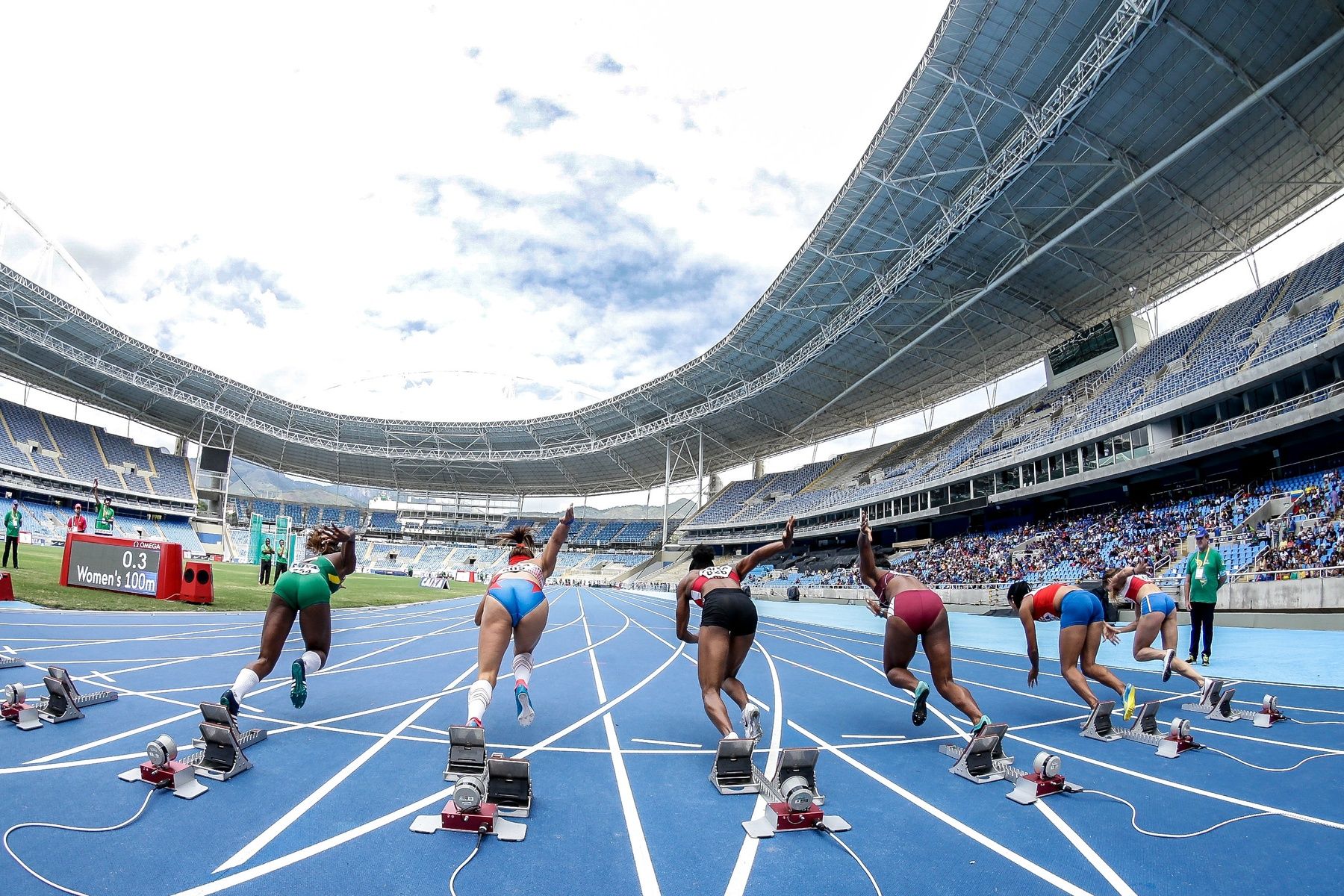Start of a women's race on an athletics track