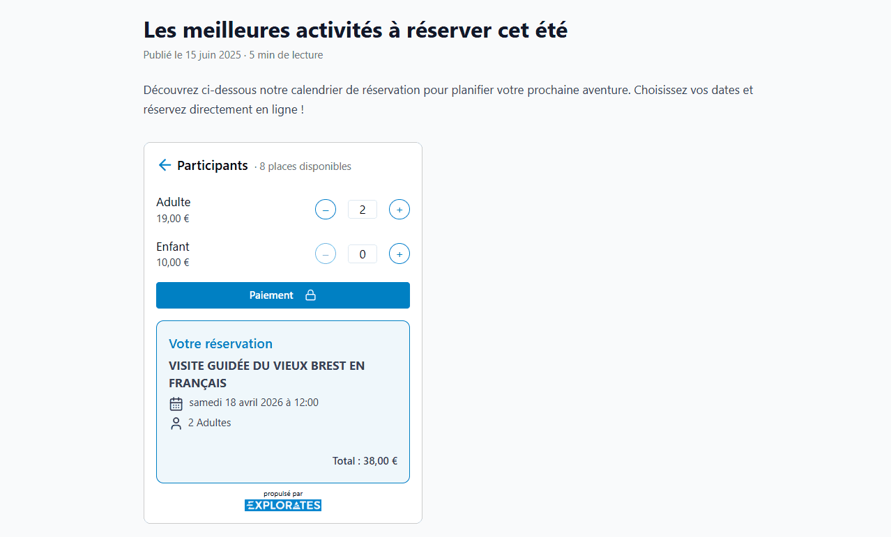 Widget de reservas de Explorates